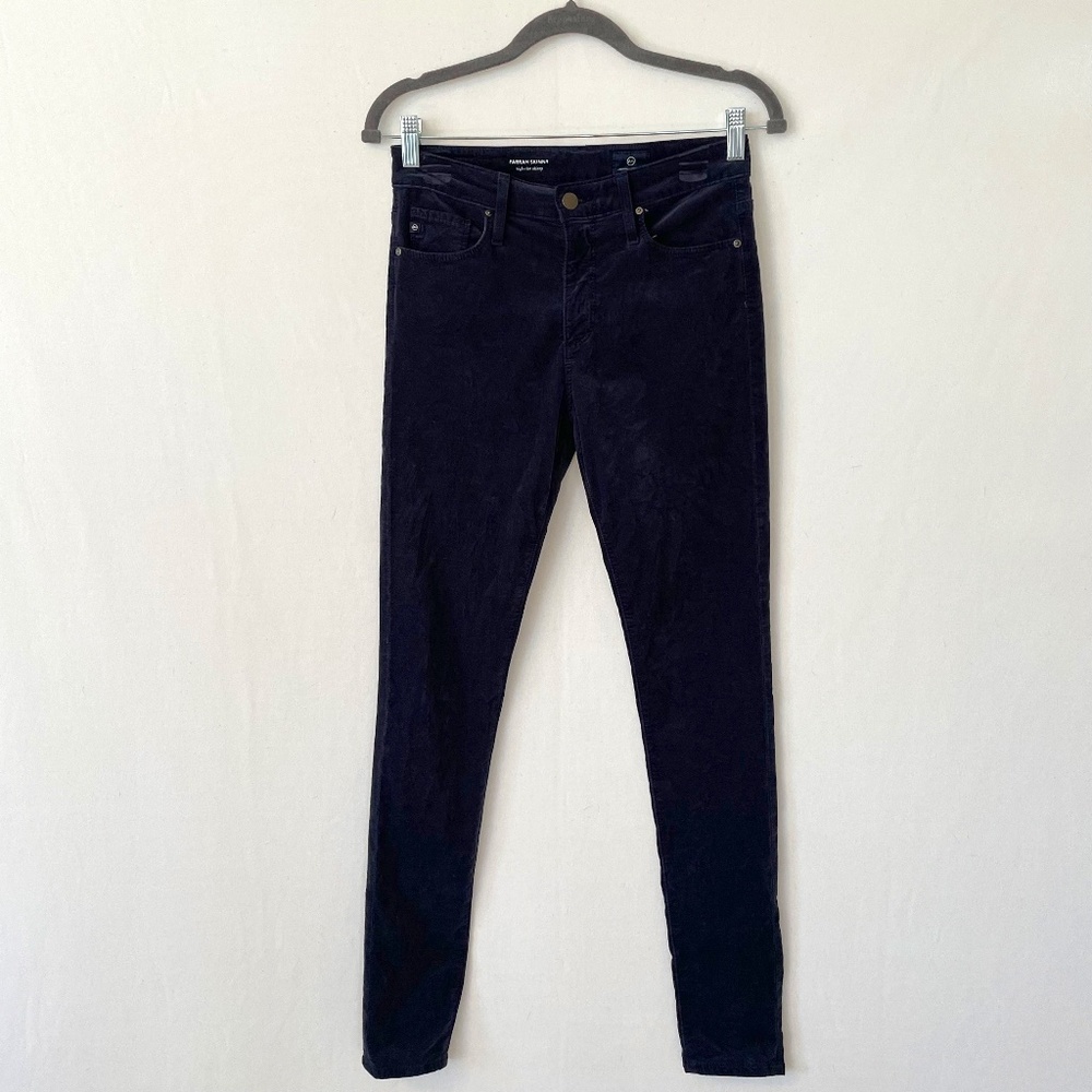 AG Adriano Goldschmied Size 26R Farrah Skinny High Rise Skinny Blue Velvet Pants